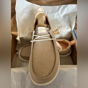 Hey Dude Women's Tan Loafers with White Accents